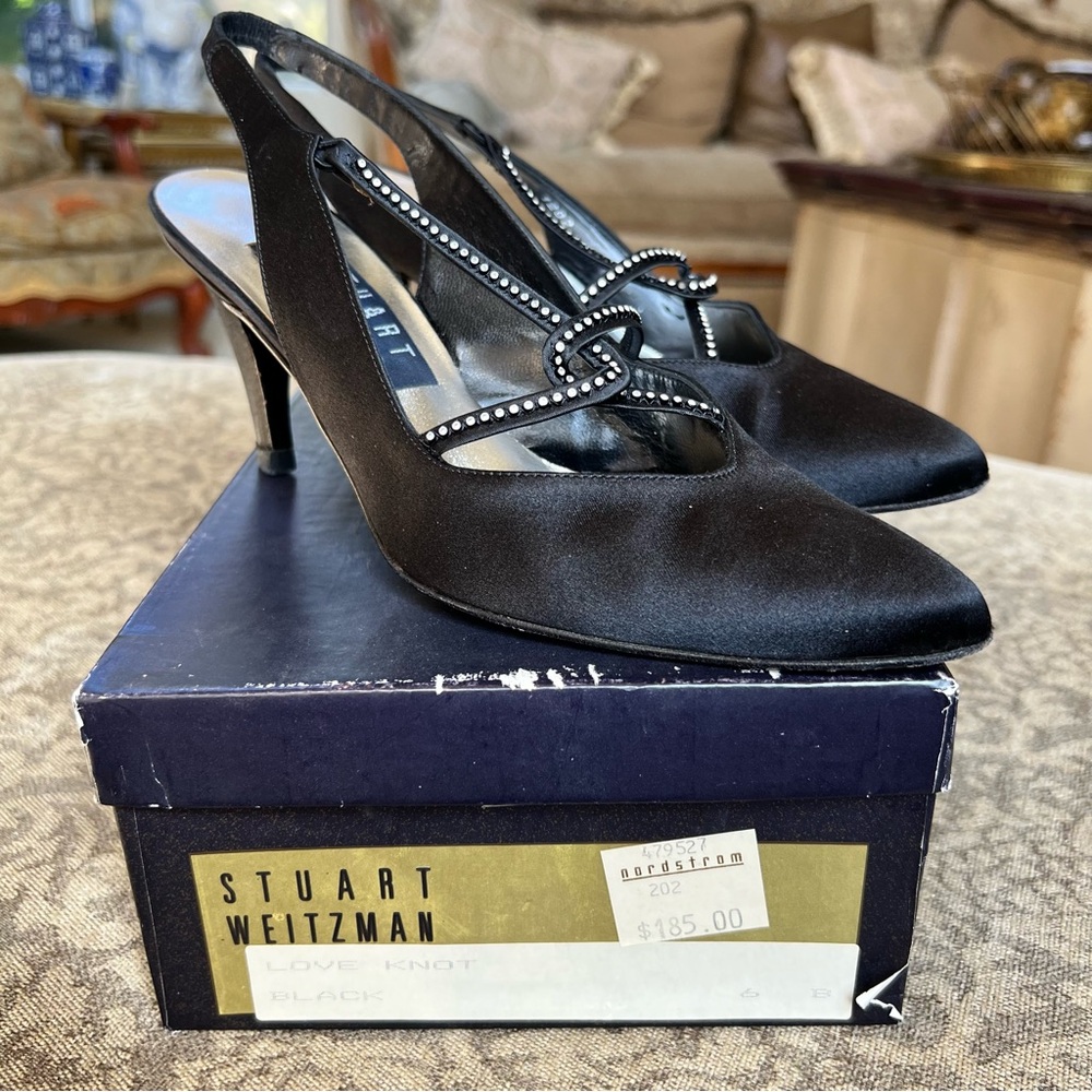 Vintage Stuart Weitzman Love Knot Black Rhinestone Heels Size 6 Origin: $185